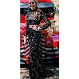 Black prom dress with gold detail